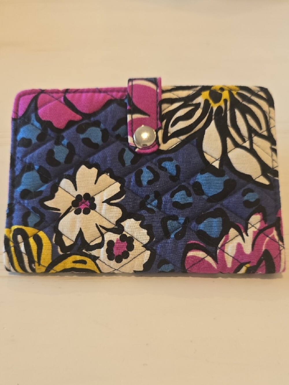 Vera Bradley Quilted Floral Snap Wallet in Blue, Pink and Yellow